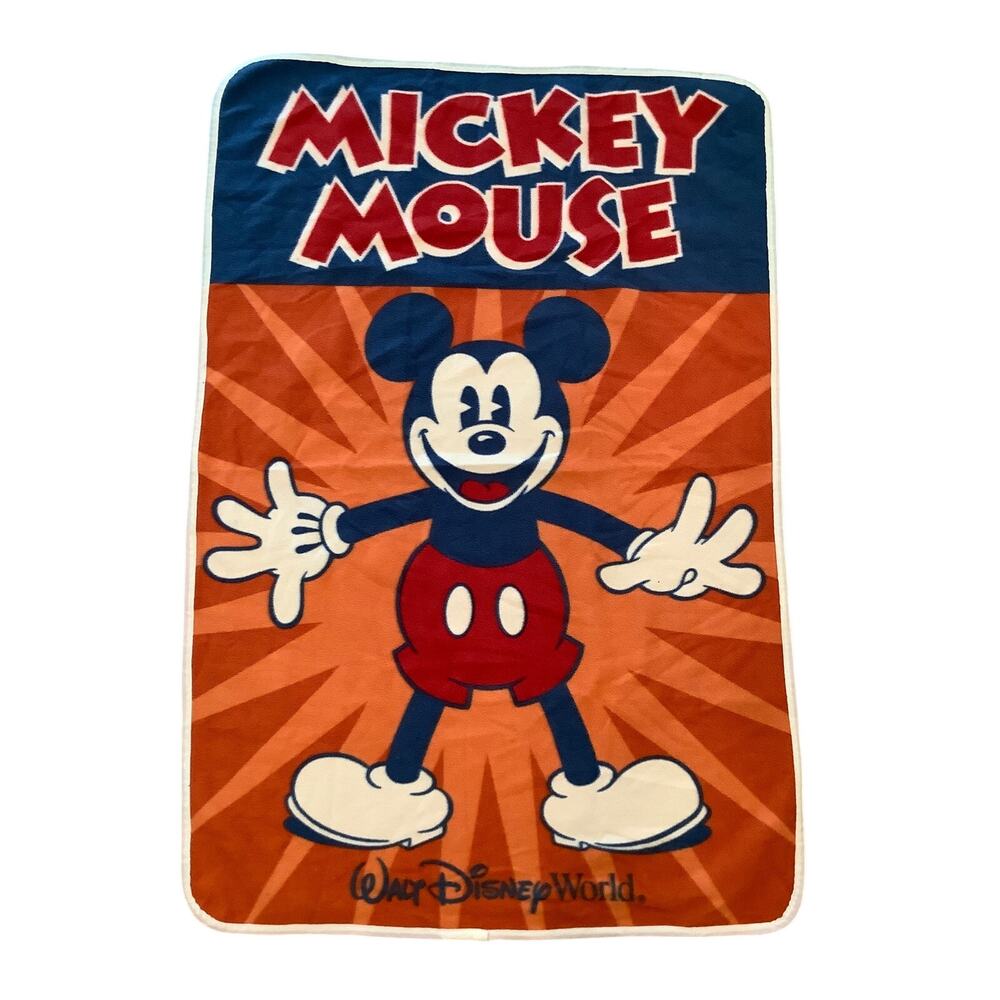 Disney Parks 54"x38" Orange Mickey Mouse Fleece Throw Blanket Vintage Q8-4